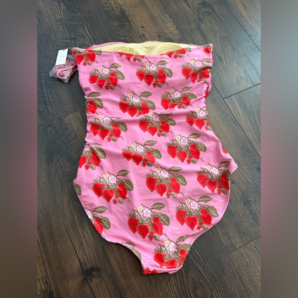 Pink Chicken Pink Strawberry Print Strapless One-Piece Swimsuit - Picture 4 of 10
